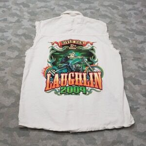 Laughlin River Run Vest Mens XL White Button Up Motorcycle Riding Outdoors